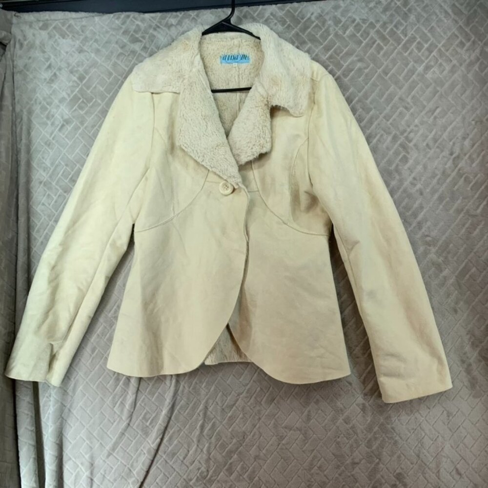 Dina Be Womens S Jacket Cream White Beige Faux Suede Faux Fur Lined Boho Western